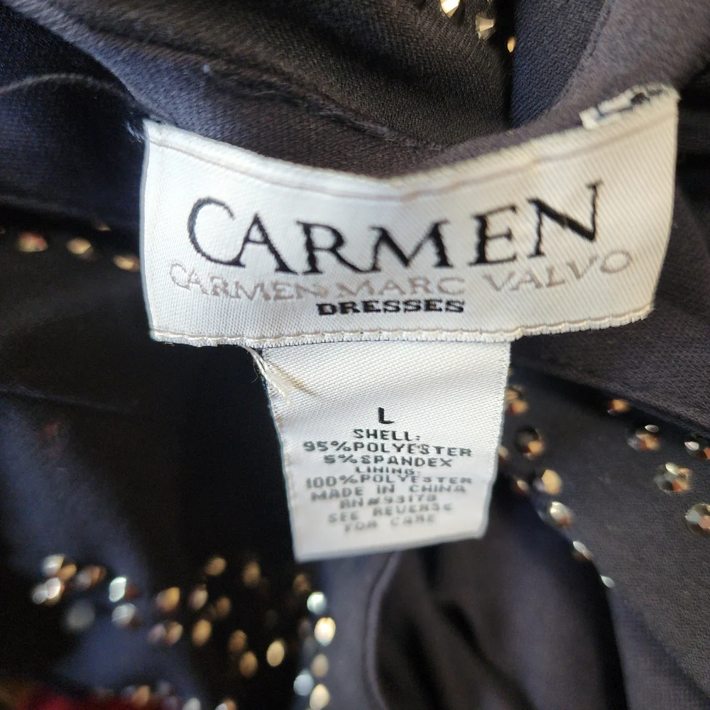 Carmen Marc Valvo Black Midi Dress with Silver Studded Accents - Picture 4 of 11